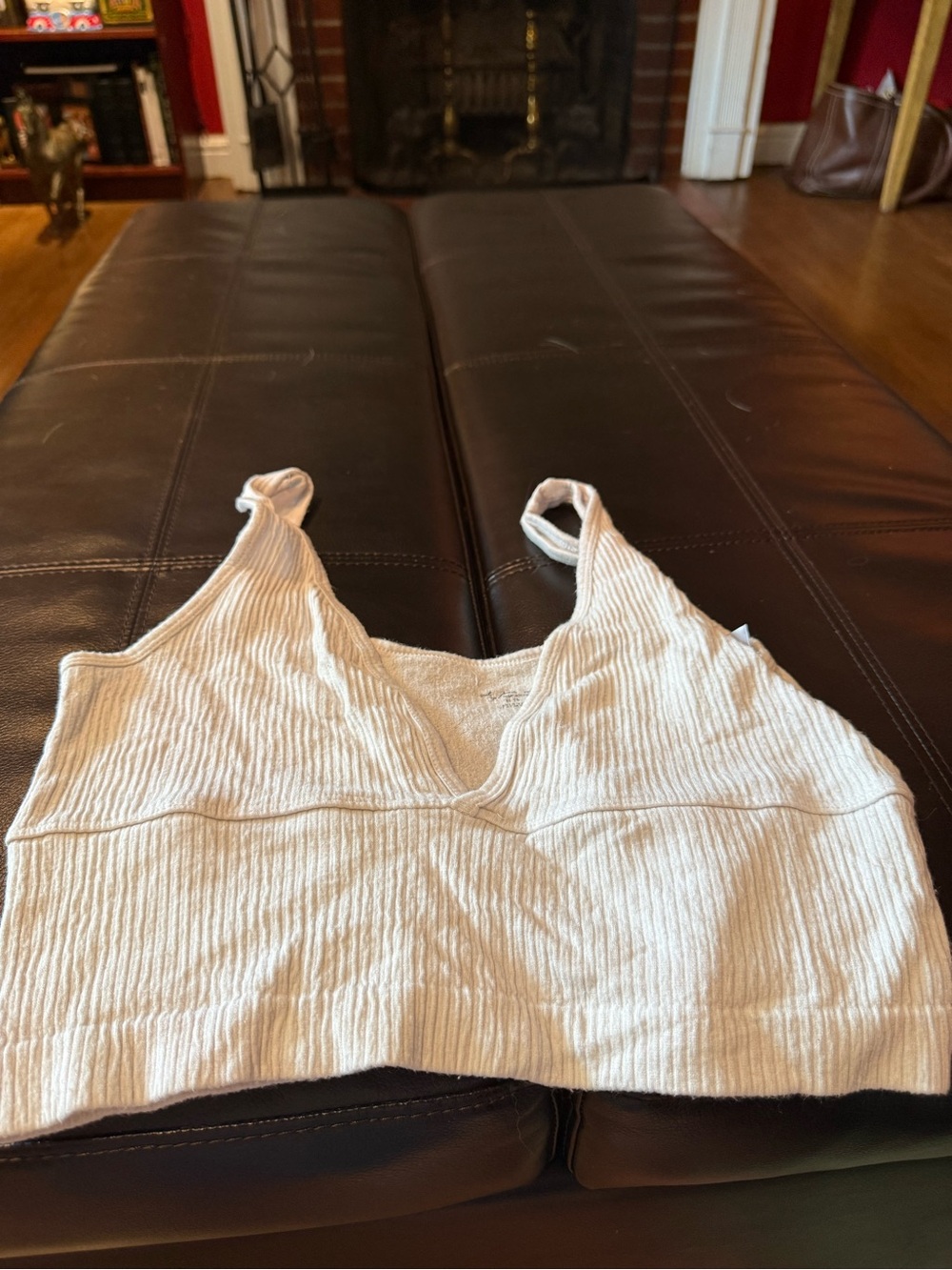 Urban Outfitters Cream Ribbed V-Neck Tank Bralette